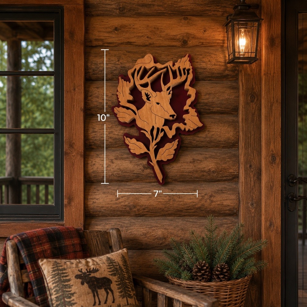 Handcrafted Wooden Deer Wall Art Rustic Home Decor Signed Oak Y2K